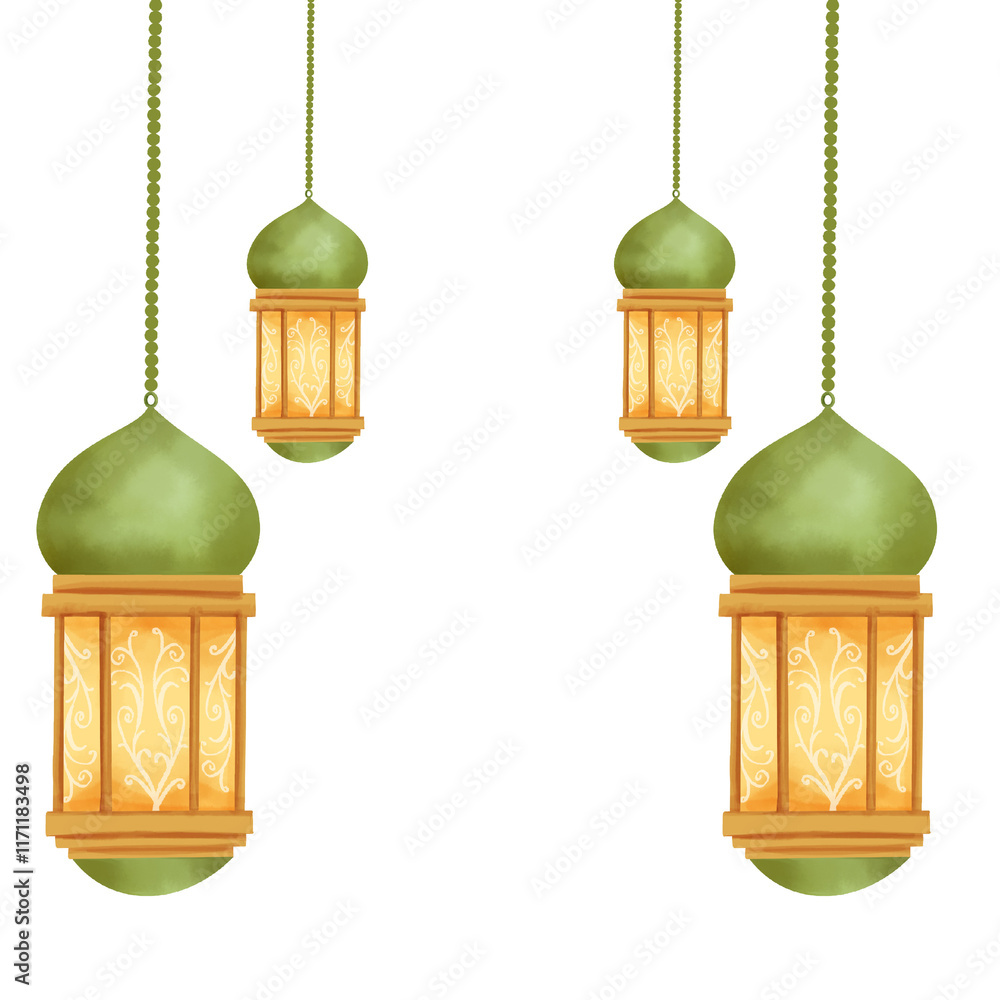 Obraz premium Four Arabic Lantern in Ramadan Kareem Illustration