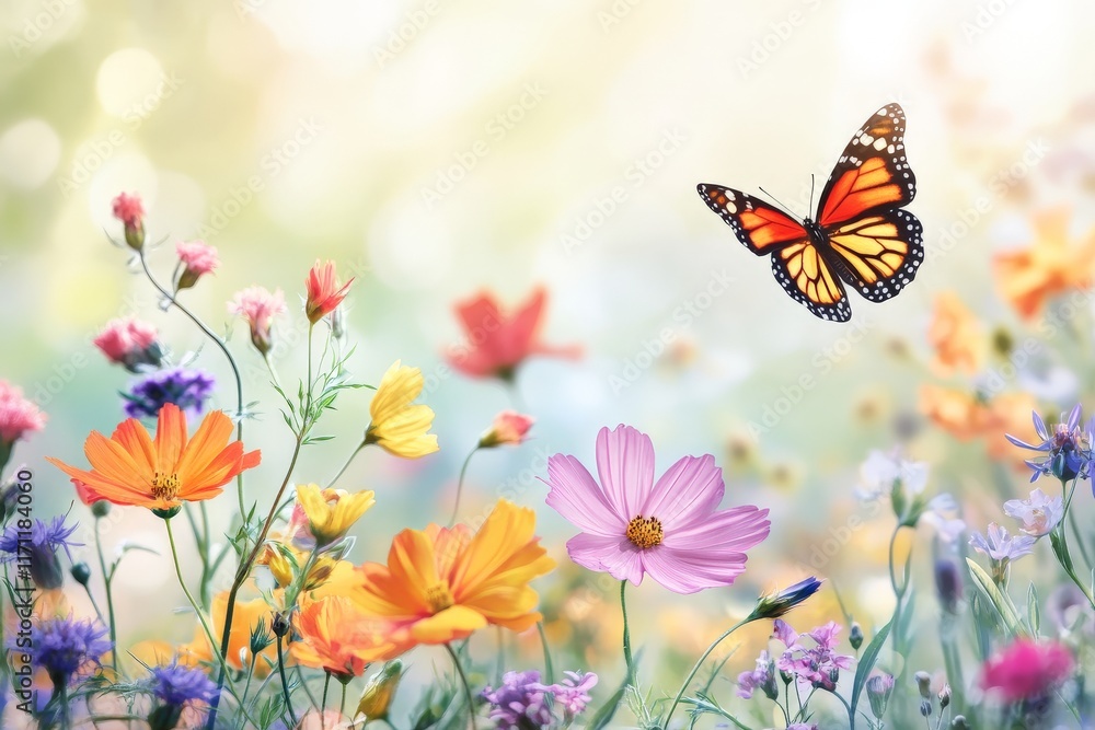 vibrant wildflowers and butterfly vibrant wildflowers and butterfly
