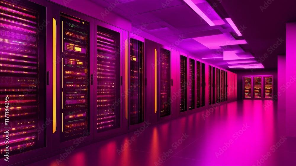 Fototapeta premium Futuristic Data Center with Soft Lighting and High Tech Design