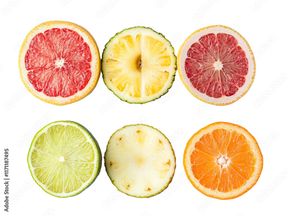Halved citrus fruits on white background Halved citrus fruits on white background