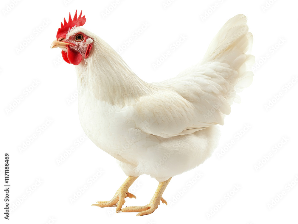 Fototapeta premium Beautiful white hen standing proudly in a garden