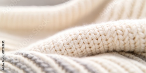 Cozy knitted fabric texture in soft focus, warm clothing.