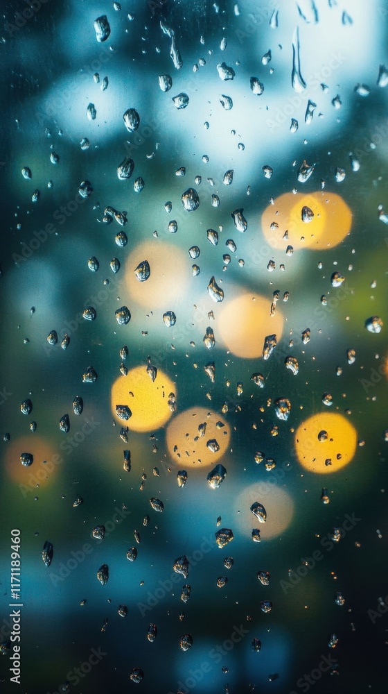Raindrops on a blue glass pane. Raindrops on a blue glass pane.