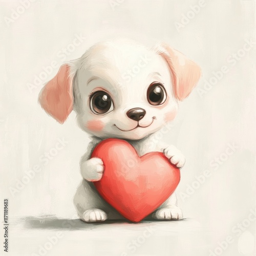 Cute cartoon dog with heart. Valentine’s Day greeting card design.