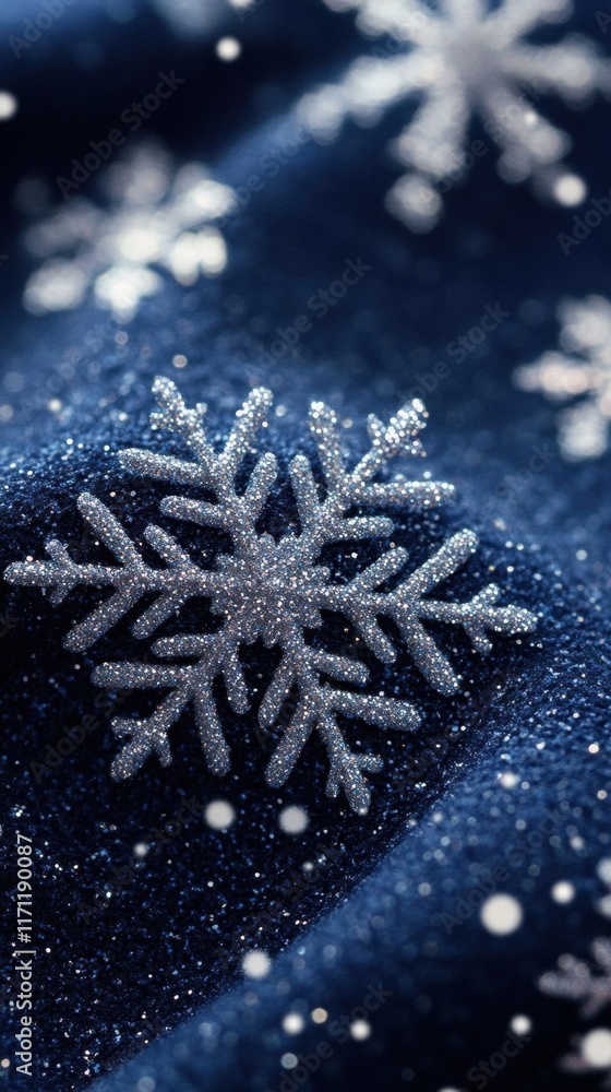 Shimmering snowflakes on fabric. Shimmering snowflakes on fabric.