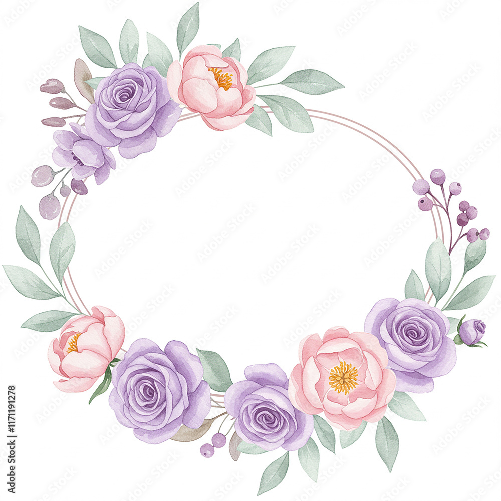 Pastel Floral Wreath Frame Wedding Invitation Spring Romantic Elegant Design