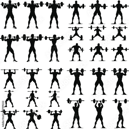 Weightlifter Sport Silhouettes, art vector design, Weightlifter Barbell Curl Silhouette Vector Illustration, Strength Training Workout, Fitness Exercise Icon