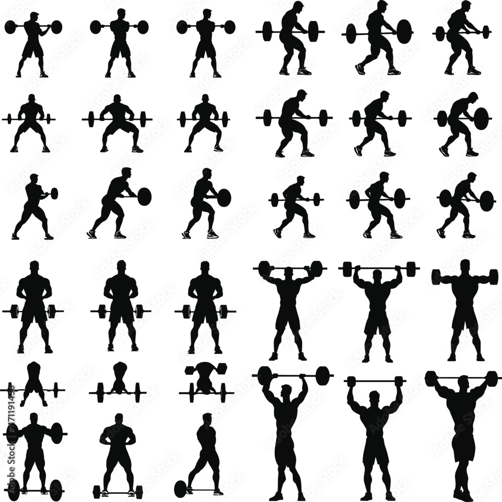 Weightlifter Sport Silhouettes, art vector design, Weightlifter Barbell Curl Silhouette Vector Illustration, Strength Training Workout, Fitness Exercise Icon