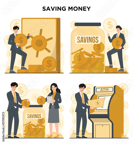 Simple illustration of saving money theme with tips and methods for building savings