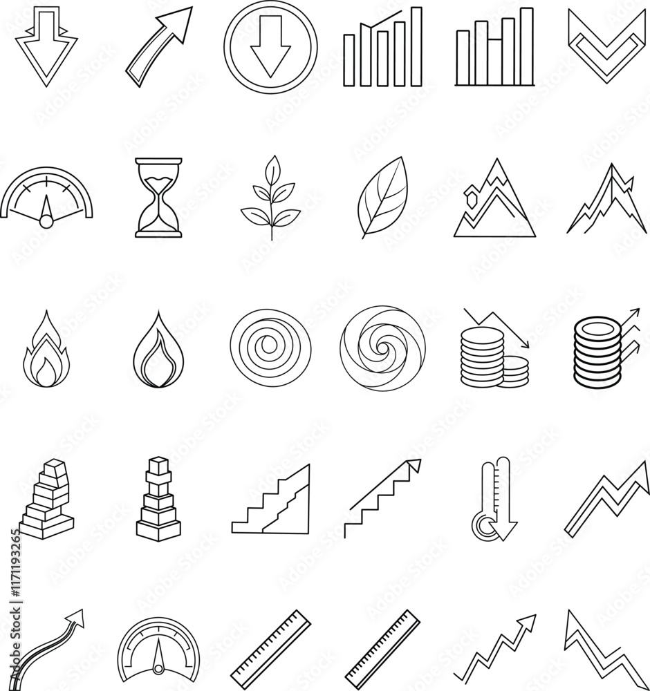 Fototapeta premium Growth, Decline, Trends, Charts, Arrows, Icons, Progress, Time, Data, Visuals