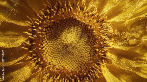 Close-up view of a sunflower's intricate center showcasing its vibrant detail.