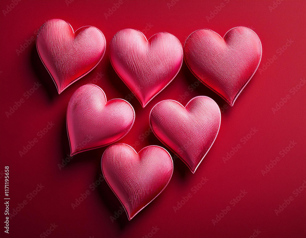 Fototapeta premium a collection of pink hearts beautifully arranged on a red background