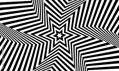 Optical illusion white star tunnel on black background. gradient twisted spirals. simple pattern stripes.
