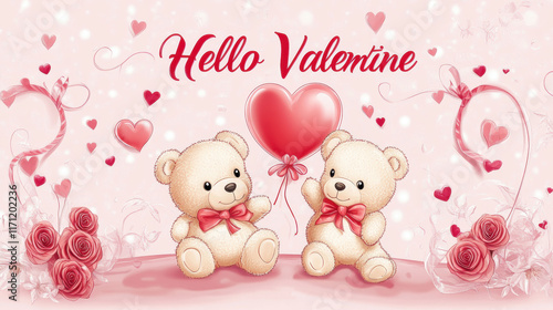 Wallpaper Mural Valentine’s Day greeting card design with cute bear and text. Torontodigital.ca