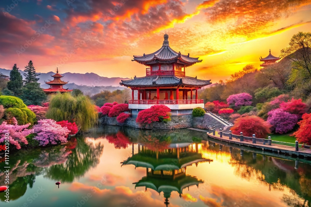 Obraz premium Vibrant Gradient Landscape: Modern Chinese New Year Celebration Background