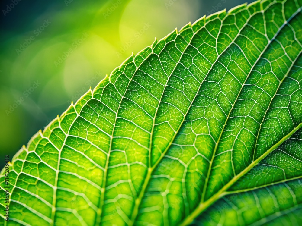 Vibrant Green Leaf Macro Close-Up: Lush Nature Background with Copy Space Vibrant Green Leaf Macro Close-Up: Lush Nature Background with Copy Space