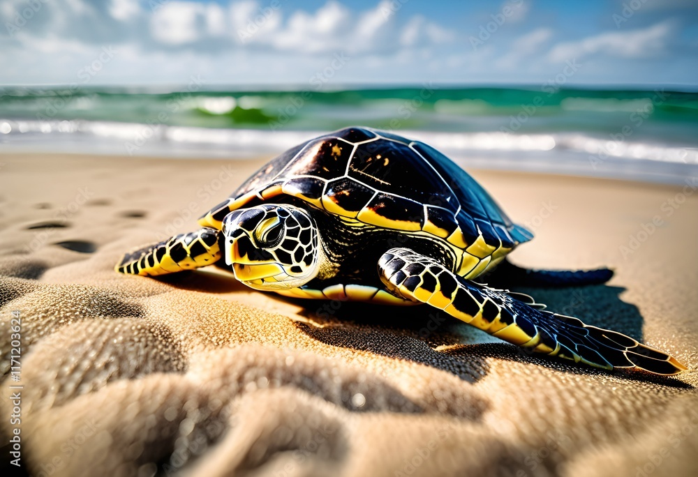 Obraz premium Sea Turtle Hatchlings Face Challenges on Eroding Beaches