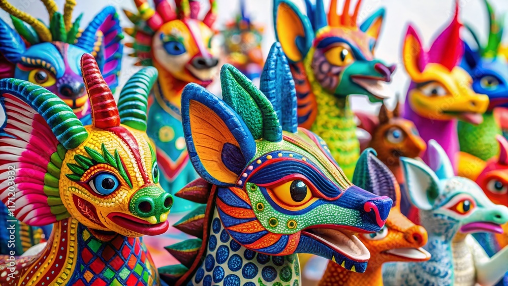 Vibrant Hand-Drawn Alebrijes, Mexican Folk Art, Colorful Animal Sculptures, Whimsical Designs, Craft Illustrations Vibrant Hand-Drawn Alebrijes, Mexican Folk Art, Colorful Animal Sculptures, Whimsical Designs, Craft Illustrations