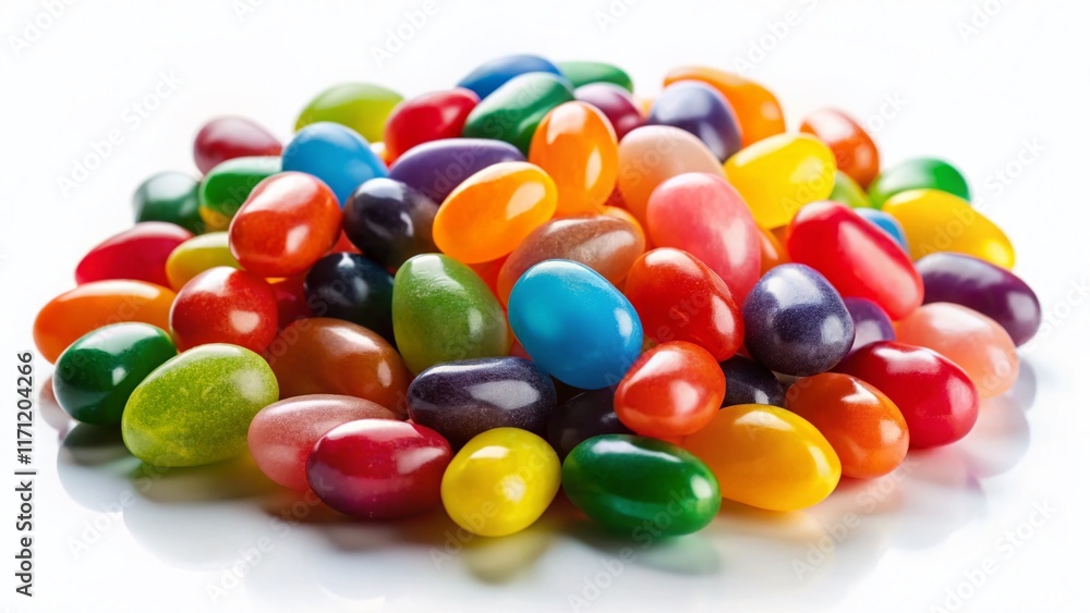 Vibrant Jelly Beans Isolated on White Background with Shadows - Stock Photo Vibrant Jelly Beans Isolated on White Background with Shadows - Stock Photo
