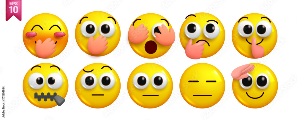 Fototapeta premium 3D Vector Emotional Expressions Emoji Pack