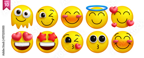 3D Vector Cute Emoji Bundle: Love, Kisses & Smiles