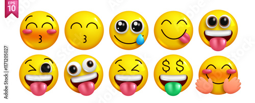 Playful 3D Emoji Bundle: Kisses, Smiles and Fun