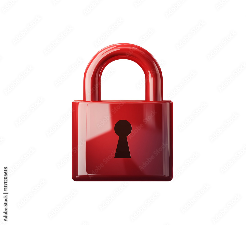 Red 3D padlock icon illustration with a bold, glossy finish, representing security, protection, and restricted access in digital environments. Isolated on transparent background, png Red 3D padlock icon illustration with a bold, glossy finish, representing security, protection, and restricted access in digital environments. Isolated on transparent background, png