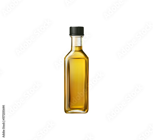 Tall glass bottle of olive oil with a screw cap, designed for preserving the freshness of the oil. Isolated on transparent background, png. photo