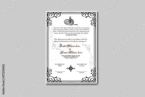 Islamic Wedding Nikkah Certificate Template Design 