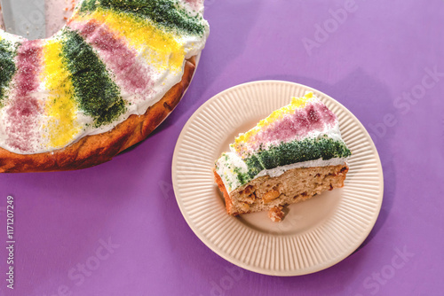 Traditional dessert Mardi Gras king cake.