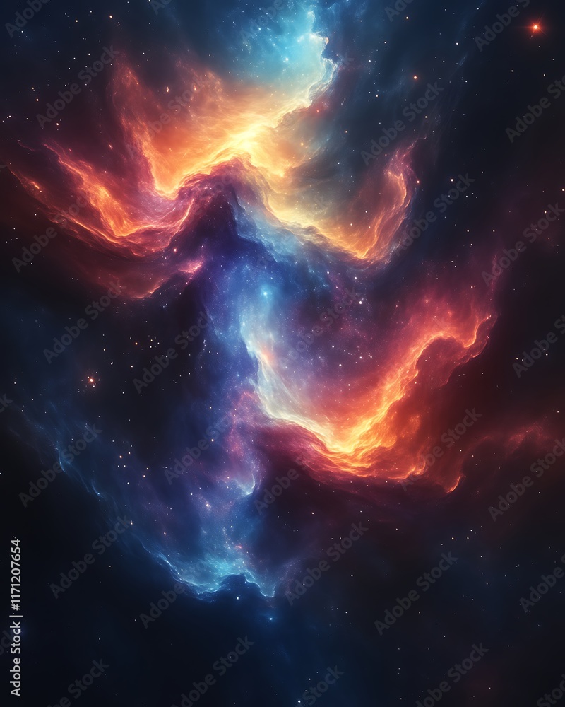 Fototapeta premium Fiery and icy nebula swirls in space.