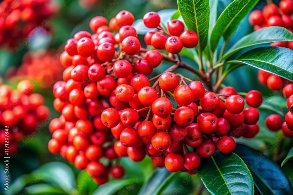 Vibrant Red Coral Ardisia Berries Close-Up: A Candid Nature Stock Photo Vibrant Red Coral Ardisia Berries Close-Up: A Candid Nature Stock Photo