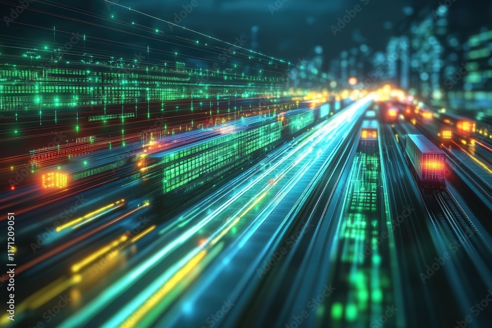 Fototapeta premium Global business logistics revolution high-speed transport networks in a futuristic cityscape digital visualization