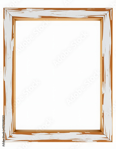 Set four Wooden vintage frame for photos, pictures. Scratched white paint mockup. Top view. Flatlay. Isolated card design element, scrapbooking. . Transparent background, PNG, crayon drawing