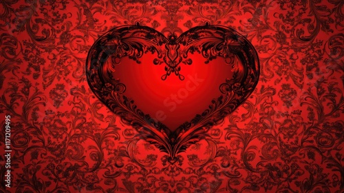 A single beautiful heart shape with elaborated pattern decoration for Valentine’s Day greeting card design.