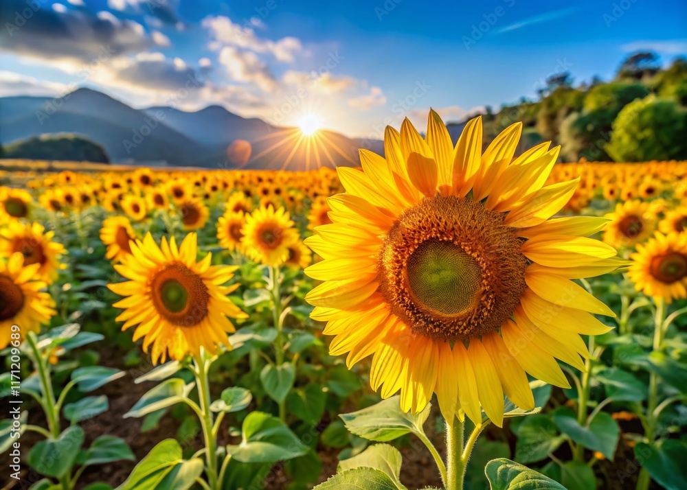 Obraz premium Vibrant Sunflowers Blooming in Yuanli Fields, Taiwan