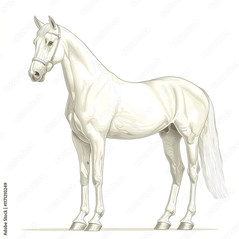 Obraz premium Elegant White Horse: A Captivating Line Art Illustration of Majestic Equine Beauty