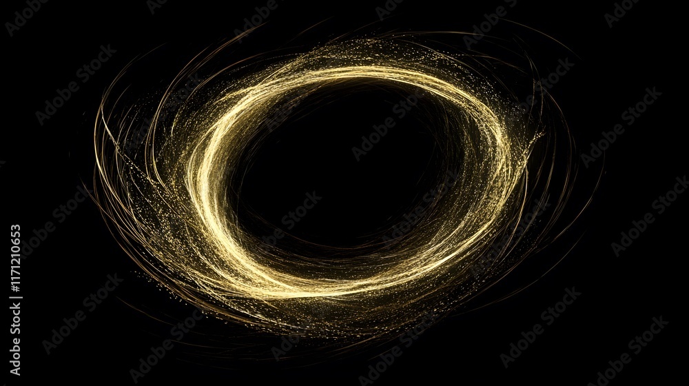 Naklejka premium Golden Light Trails Form a Circular Ring Shape