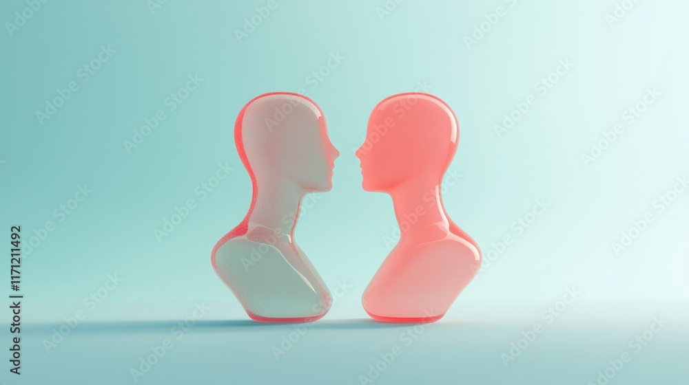 Abstract Glass Busts Facing Each Other Minimalist Pastel Color Palette Modern Art Sculpture Abstract Glass Busts Facing Each Other Minimalist Pastel Color Palette Modern Art Sculpture