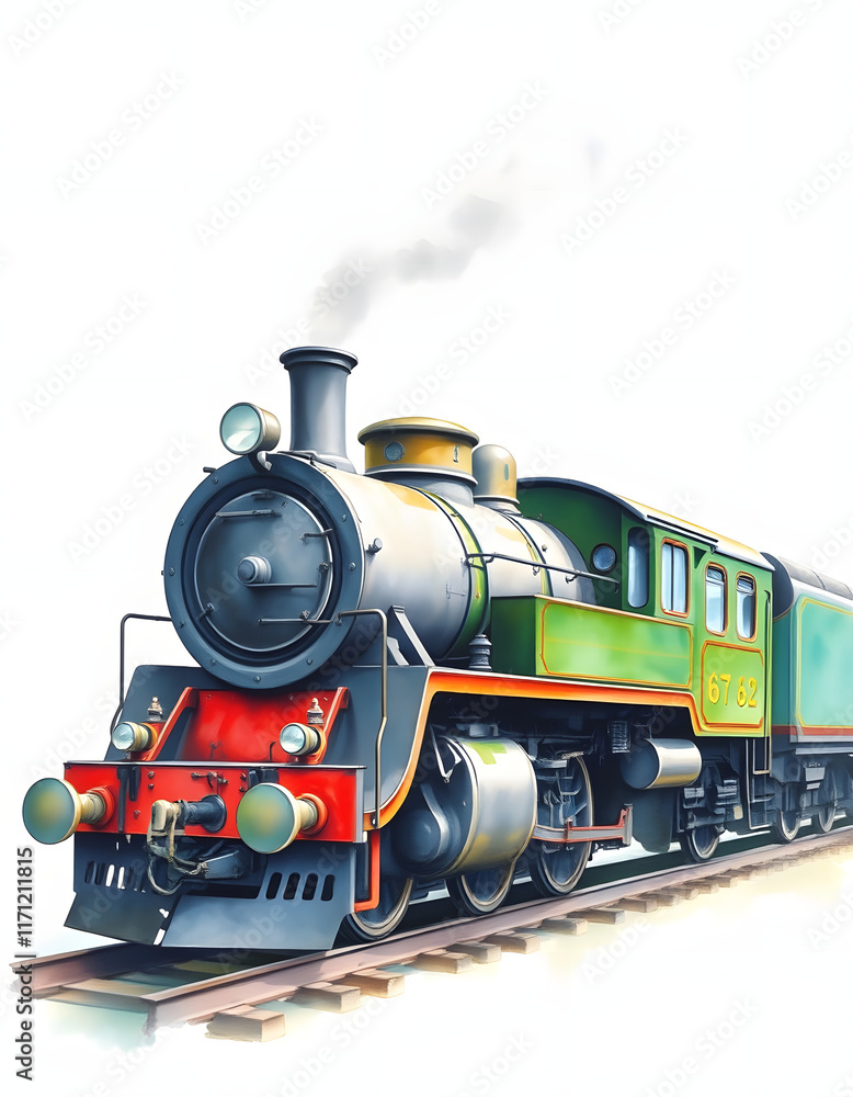 Obraz premium Old train isolated on white, watercolor paint, illustration