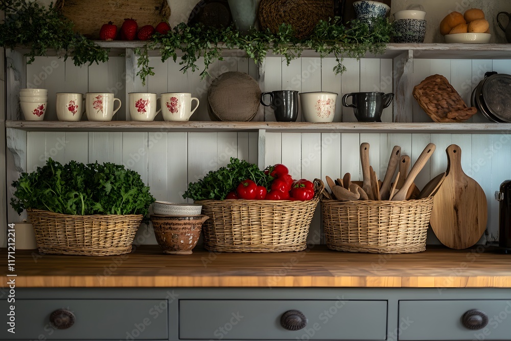 High-quality image of kitchen items featuring neatly organized in a contemporary kitchen environment High-quality image of kitchen items featuring neatly organized in a contemporary kitchen environment