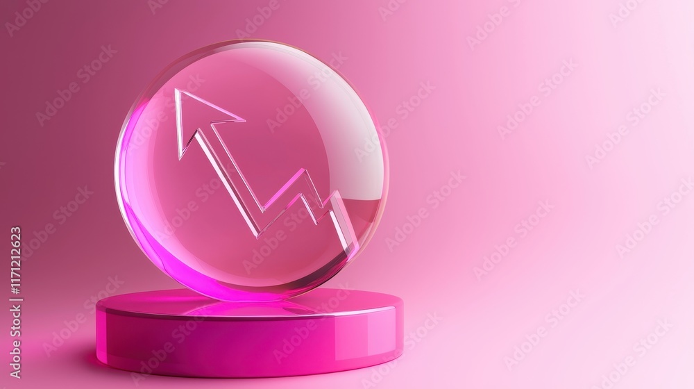 Pink Glass Sphere with Upward Trend Arrow Graphic Growth Success Concept Pink Glass Sphere with Upward Trend Arrow Graphic Growth Success Concept