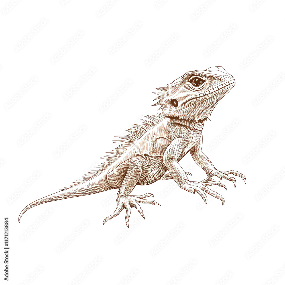 Obraz premium Detailed Illustration of a Lizard: Vintage, Monochrome Drawing of a Reptile on White Background