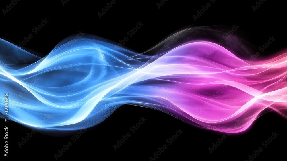 Obraz premium Abstract waves of blue and pink light on a black background