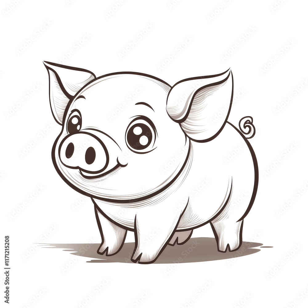 Adorable Piglet: A Charming Line Art Illustration of a Cute Baby Pig Adorable Piglet: A Charming Line Art Illustration of a Cute Baby Pig