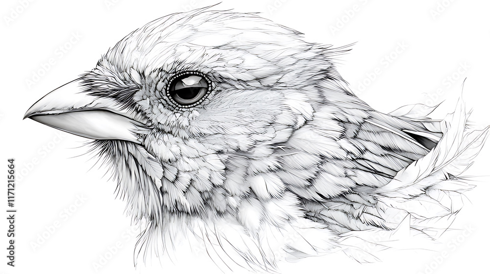 Fototapeta premium A bird's head is drawn in black and white