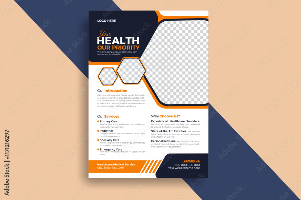 Obraz premium Modern medical Healthcare Flyer Design Template, Health medical flyer, Healthcare cover a4 template, Corporate healthcare and medical flyer or poster design Print
