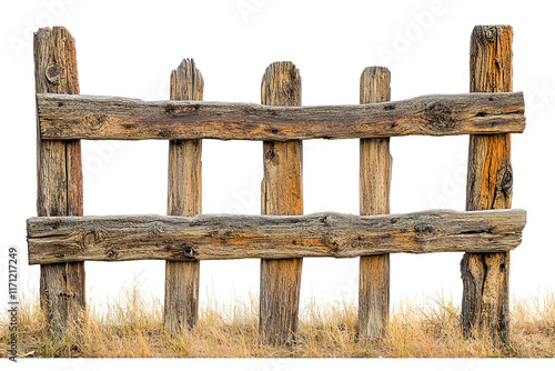 Rustic Weathered Wooden Fence with Knotted Texture Perfect for Farmhouse Themes, Nature Backgrounds, or Vintage Rural Design photo