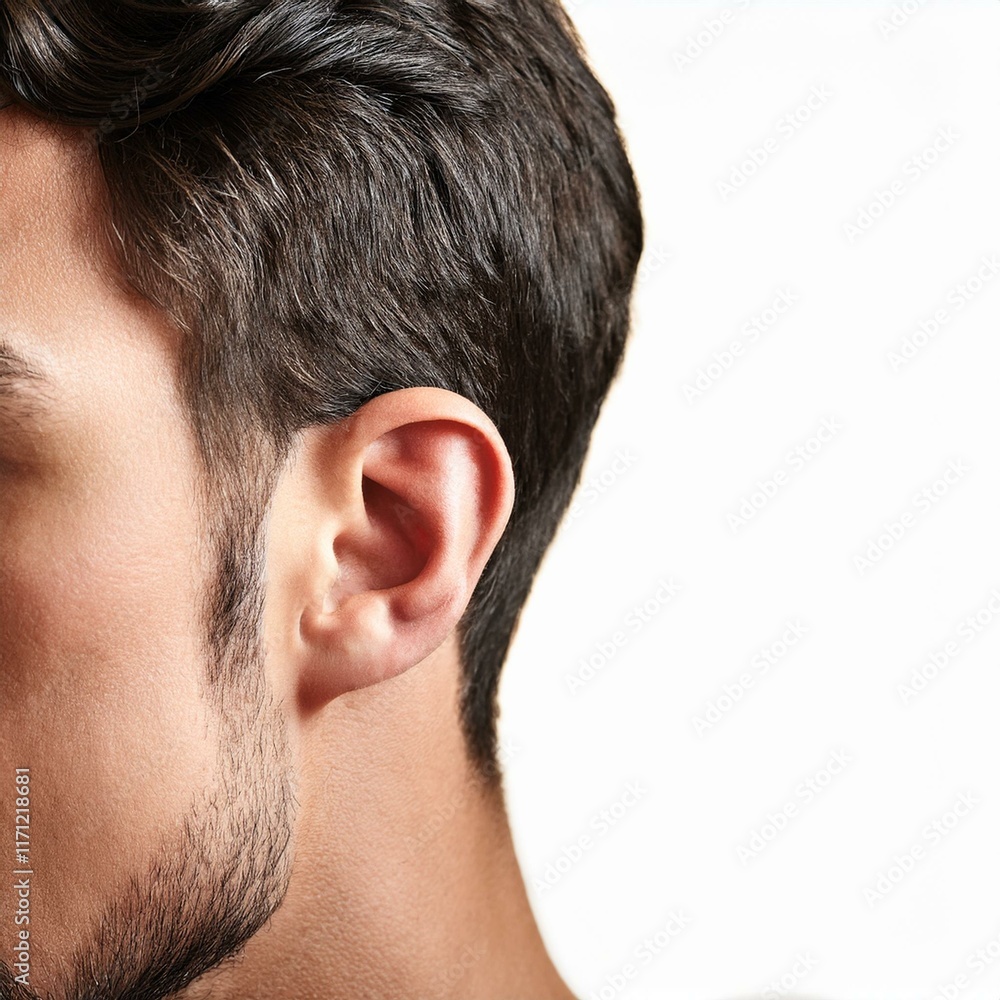 handsome man, detail of left ear, AI generated handsome man, detail of left ear, AI generated