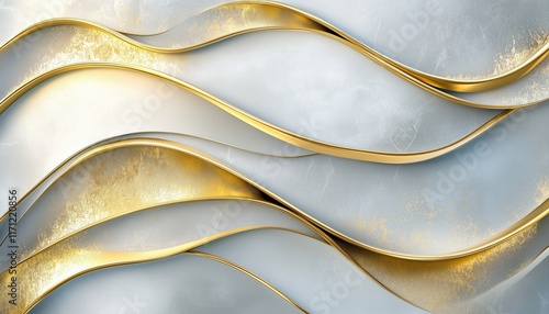 Luxurious Gold Curved Overlapping Design On Grey Background. Premium Award Template With Abstract And Elegant Details. High-Quality And Sophisticated. photo